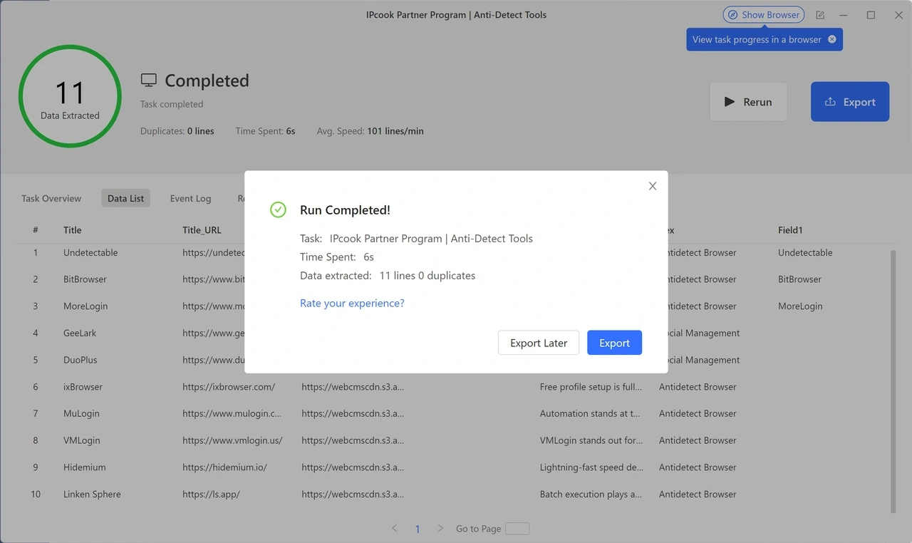 The scraping run is complete