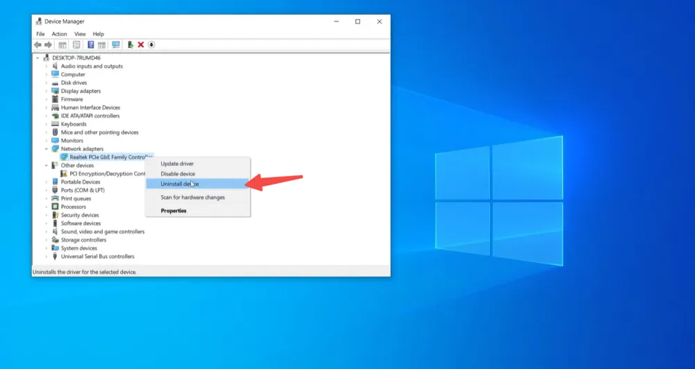 Click Uninstall Device