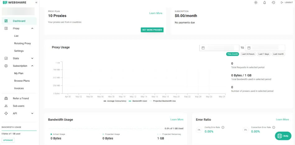 Webshare Dashboard