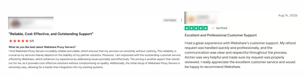 Webshare Positive Feedback