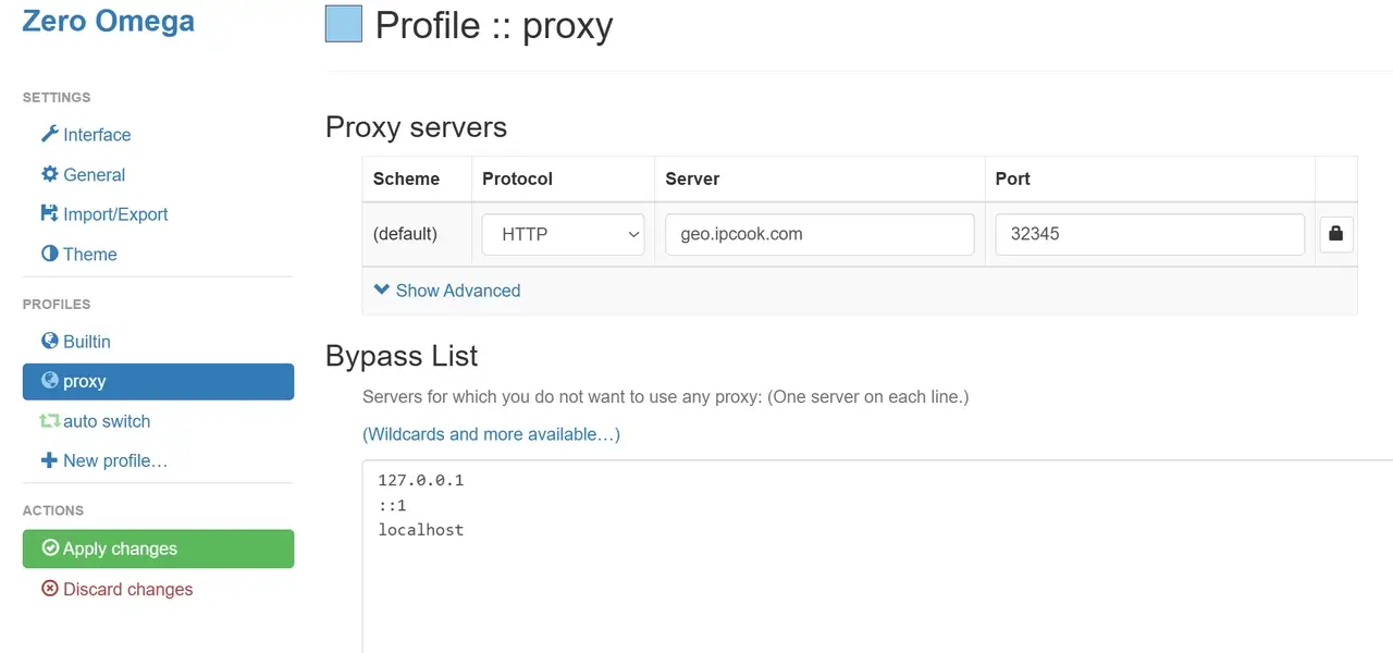 ZeroOmega Proxy Setting