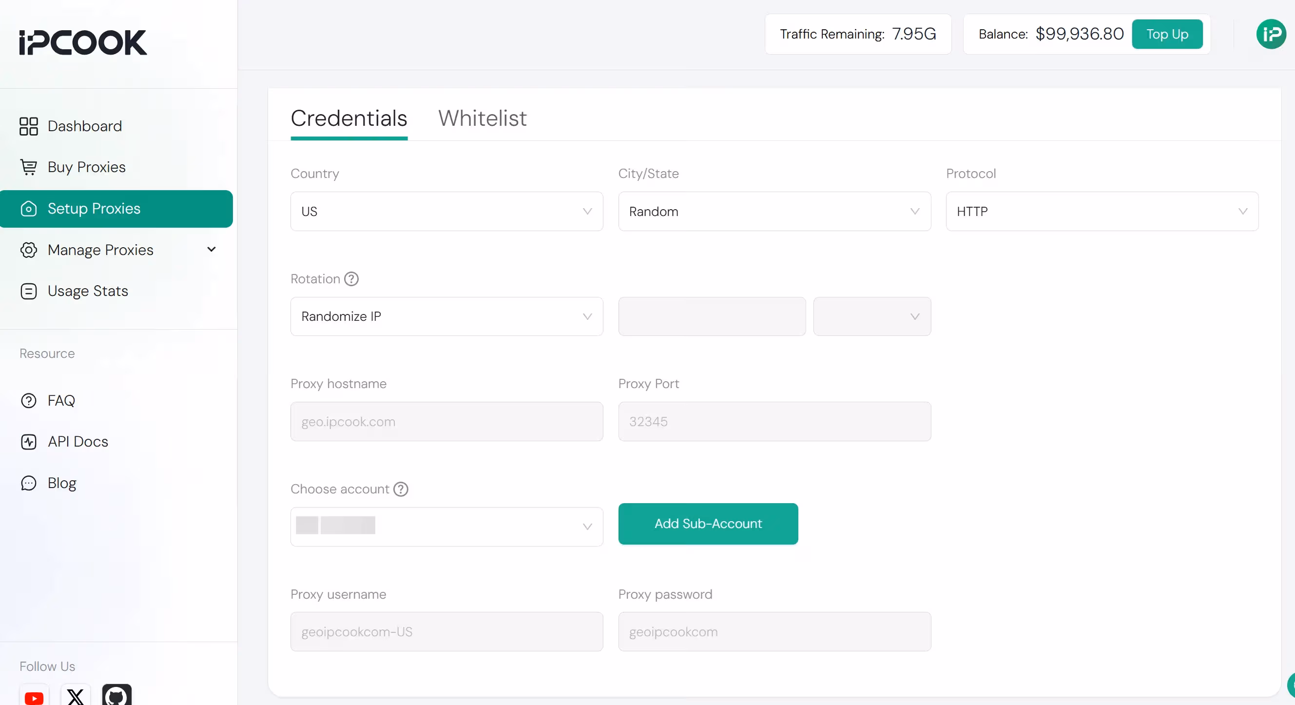 IPcook proxy setup page
