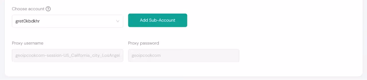 IPcook Proxy Credentials Choose Account
