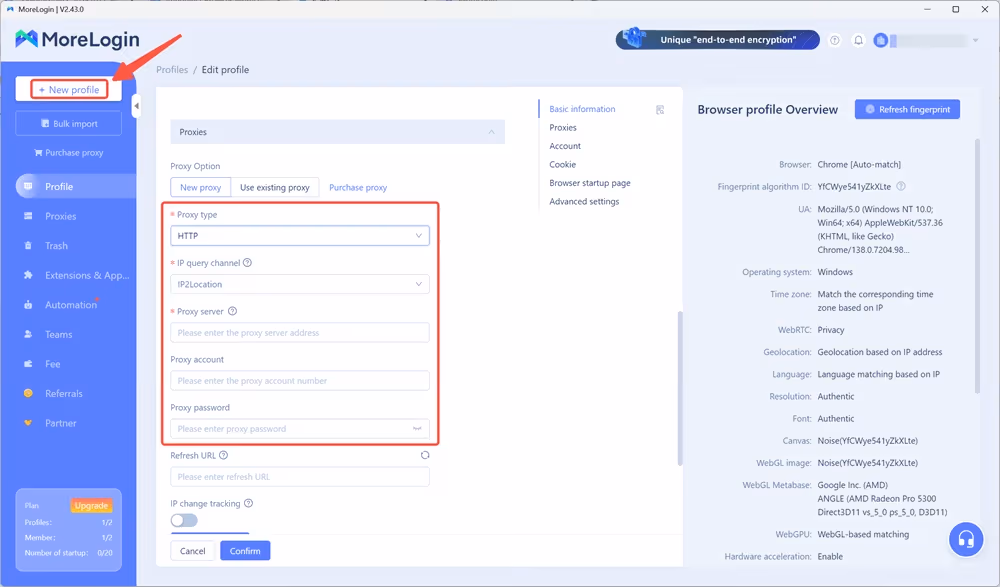 Create a New Profile in MoreLogin