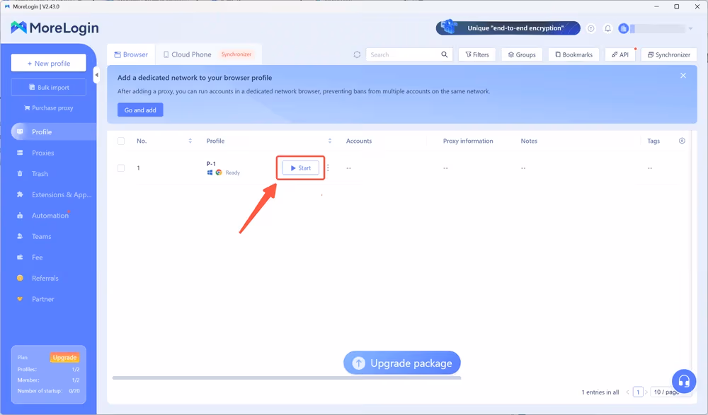Open a Profile in MoreLogin