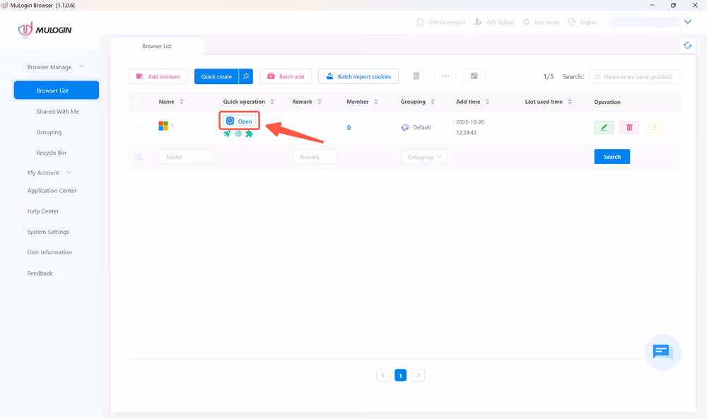 Open New Profile in MuLogin
