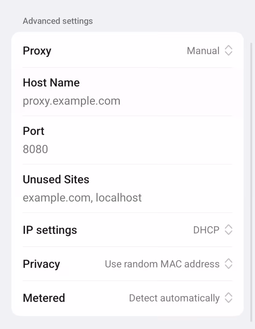 Proxy Settings on Android