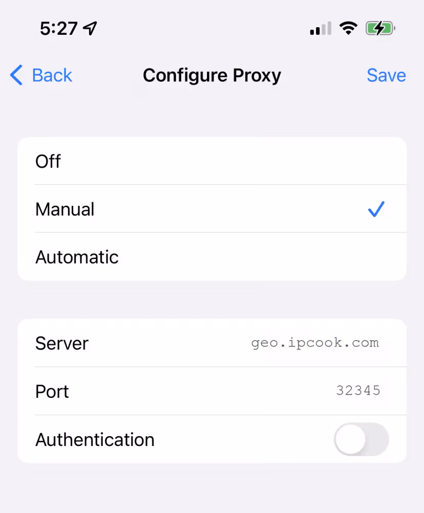 Proxy Settings on iOS