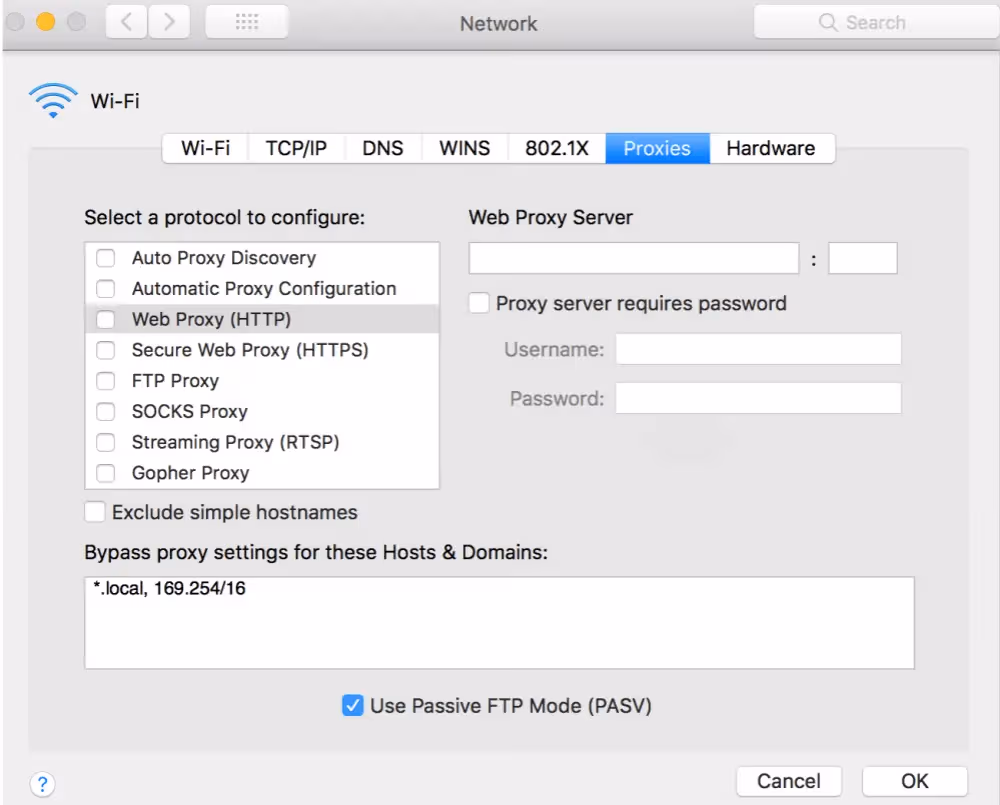 Proxy Settings on macOS