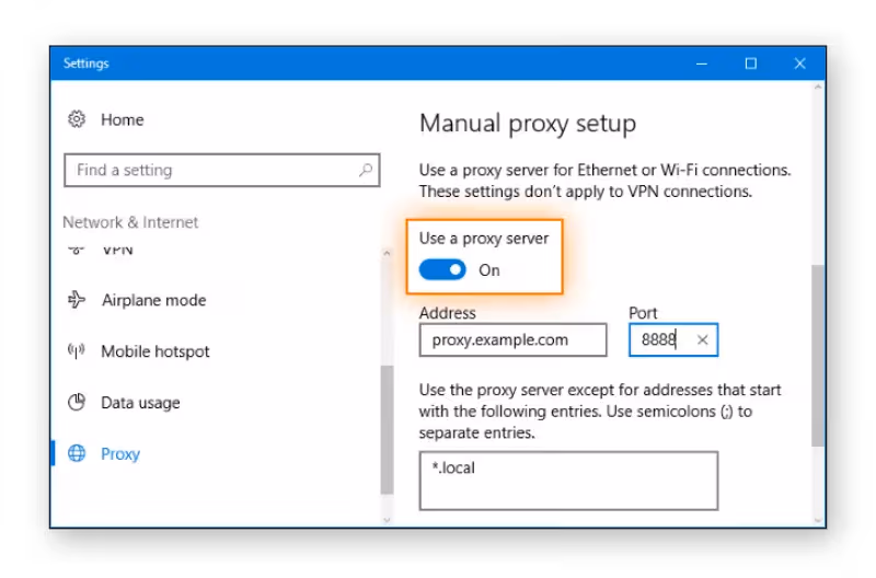 Toggle Use A Proxy Server On