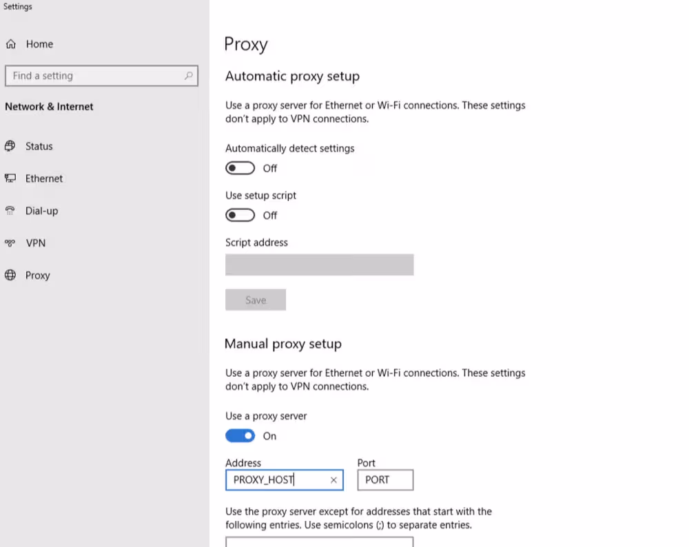 Windows 10 proxy settings manual setup