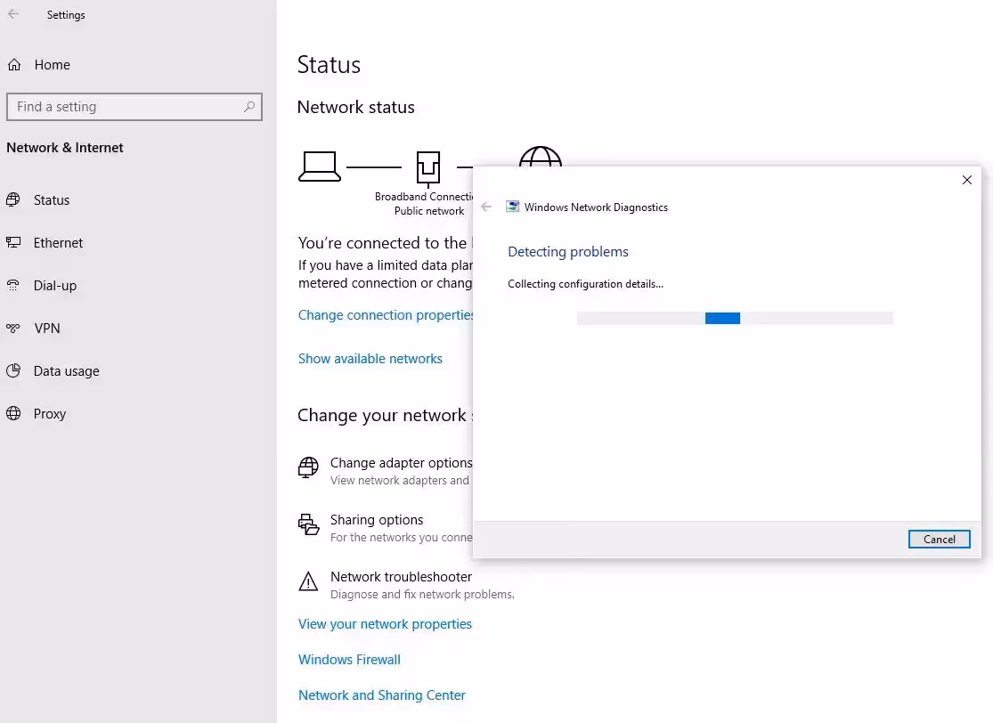 Windows Network Diagnostics detecting problems 