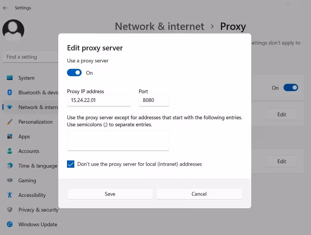 Windows proxy settings manual setup