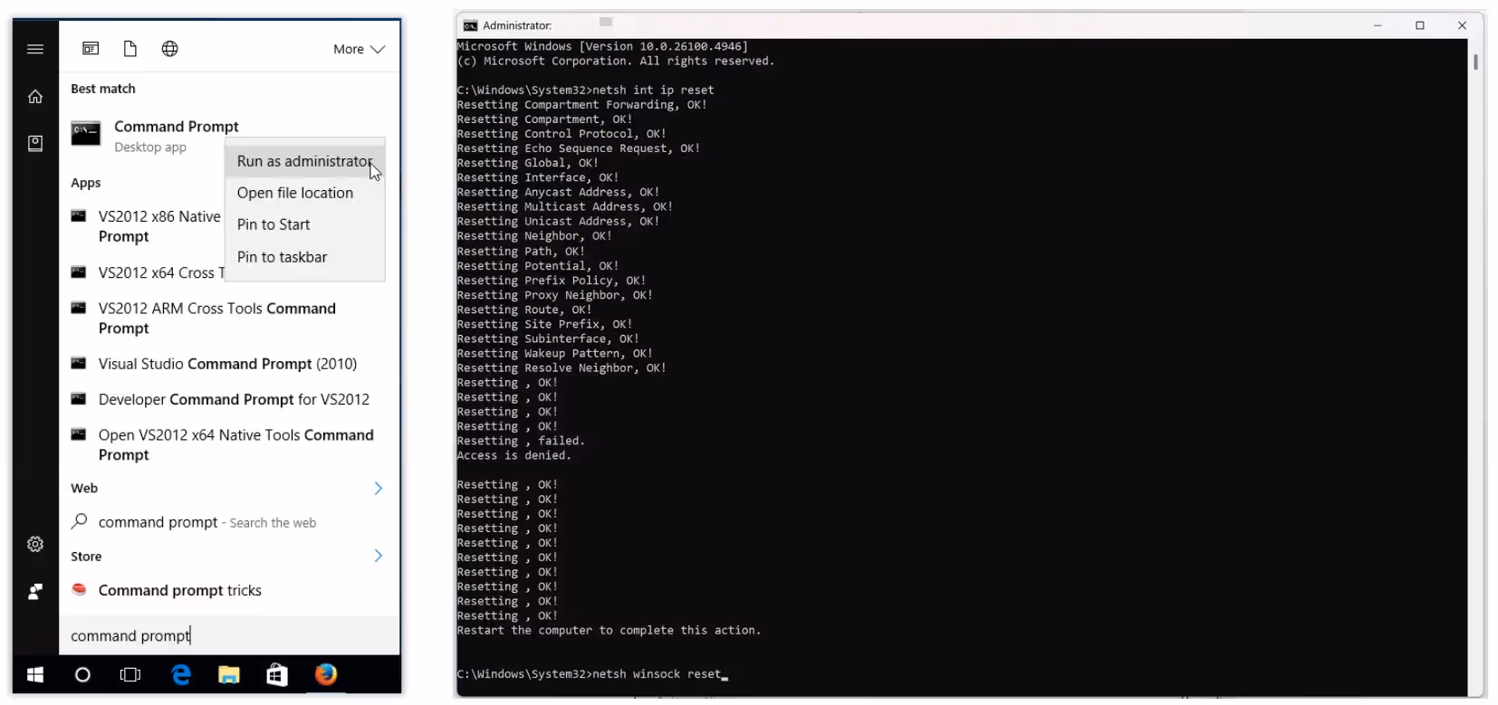 Windows Command Prompt reset network with netsh