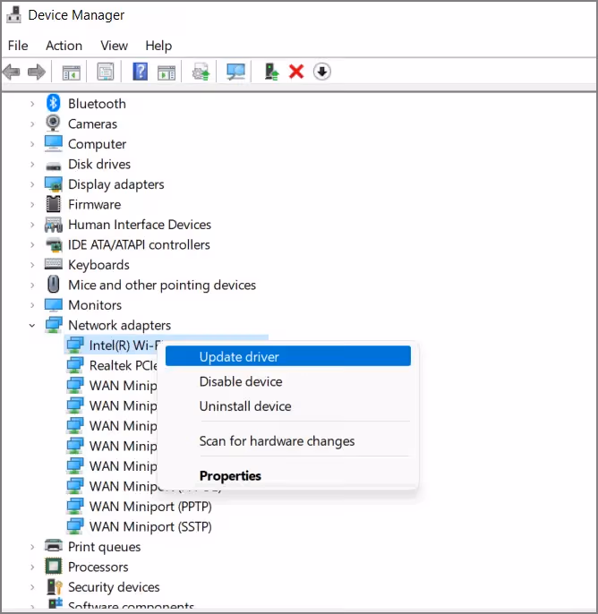 Windows Device Manager updating network adapter driver